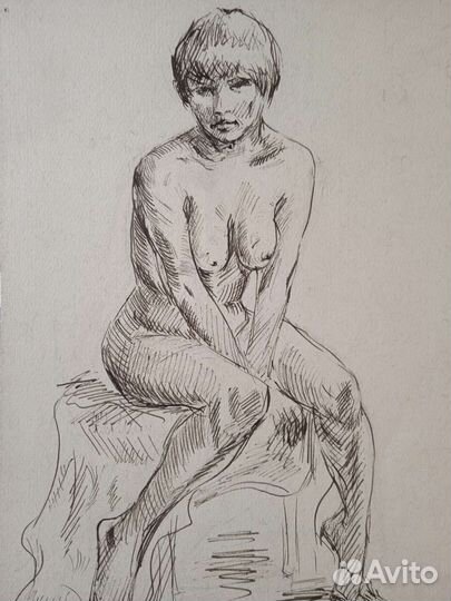 Девушка модель. Бумага, тушь,21х30