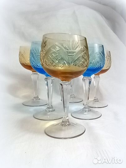 Фужеры для вина. Винтаж Цветной хрусталь ГДР 1970г