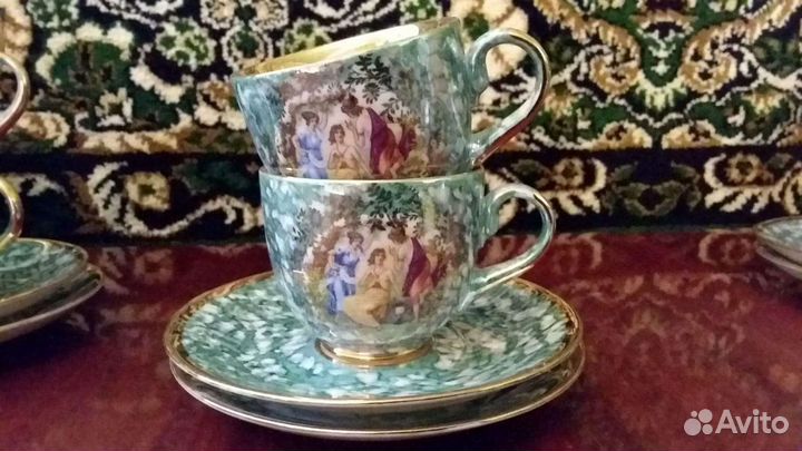 Кофейный сервиз мадонна зеленый перламутр новый