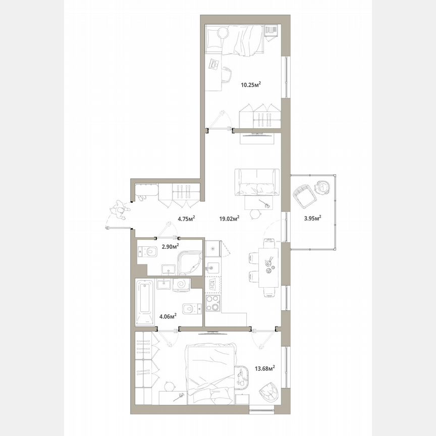 2-к. квартира, 55,9 м², 6/12 эт.