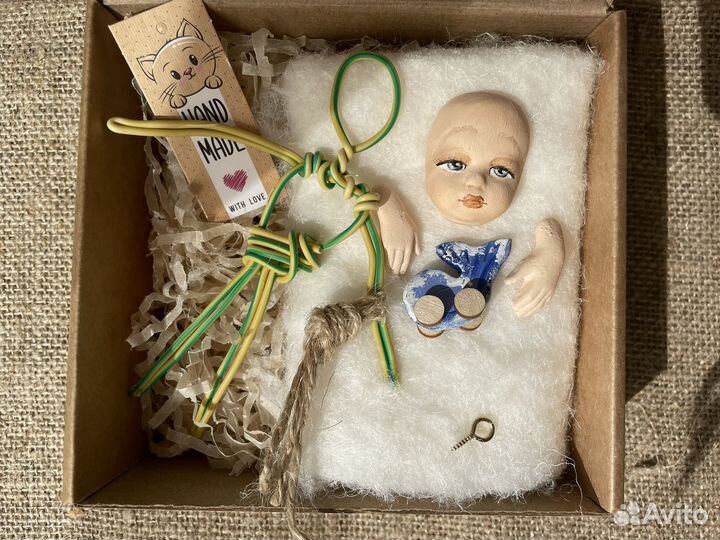 Ватная игрушка на елку, набор с ручками+миниатюра