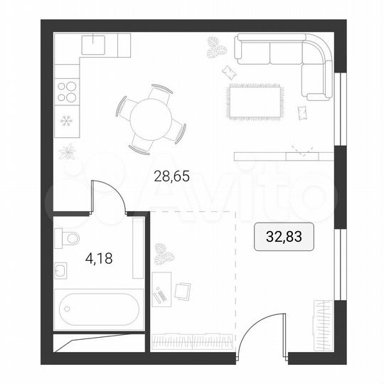 Апартаменты-студия, 32,8 м², 4/10 эт.