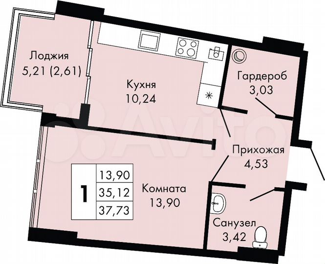 1-к. квартира, 37,7 м², 9/9 эт.