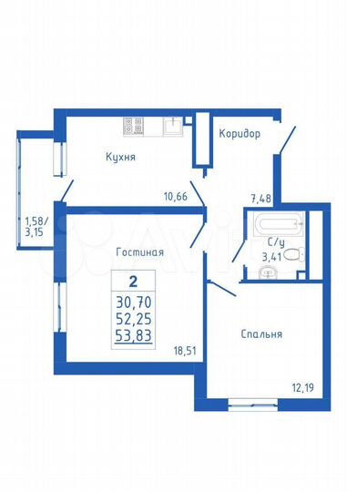 2-к. квартира, 54 м², 18/25 эт.
