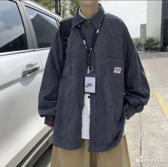 Рубашка синяя под вельвет