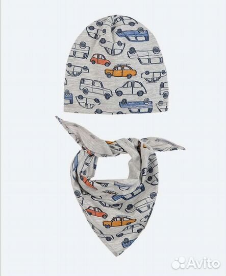 Шапочка и нагрудник набор на мальчика 6-12 мес