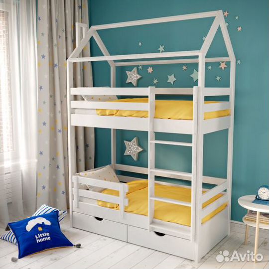 Детская двухъярусная кровать-домик