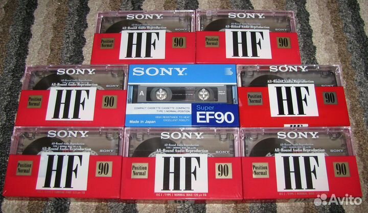 8 штук аудиокассеты Sony HF 90 и Sony Super EF 90