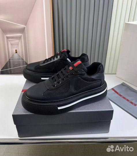 Кеды мужские Prada кожа текстиль