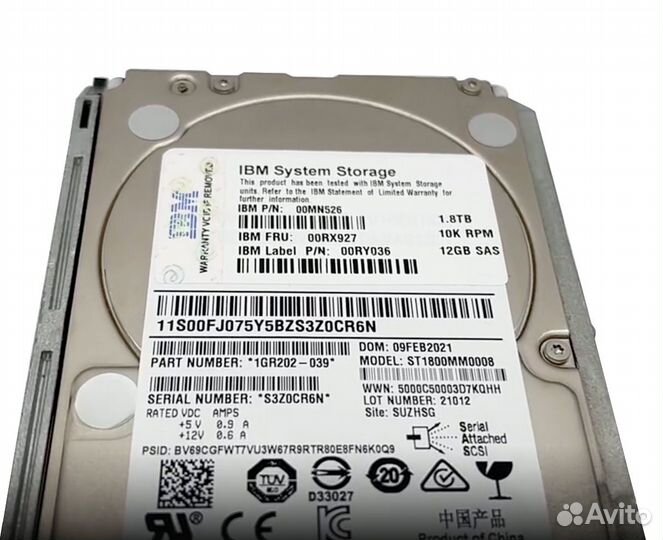 Жесткий диск IBM 1.8Tb 00MN526 00RX927 6G SAS 2,5
