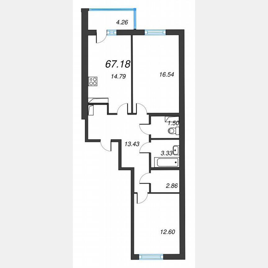 2-к. квартира, 69,3 м², 6/22 эт.