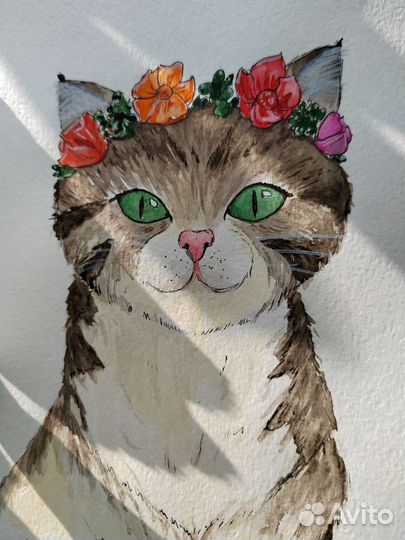 Акварель-скетч Летняя кошка