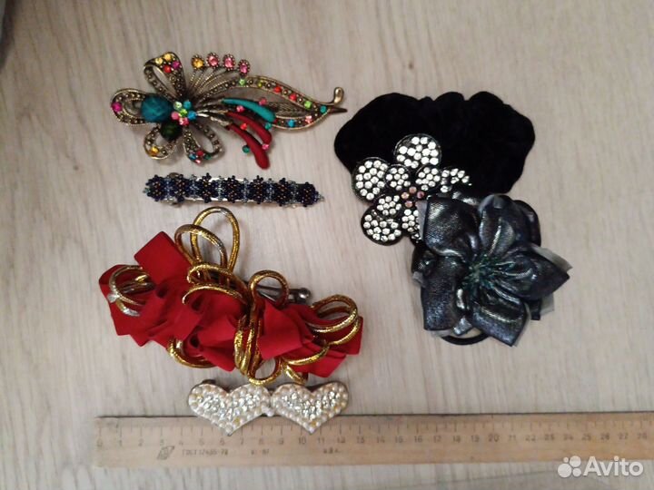 Заколки автомат, со стразами, резинки для волос
