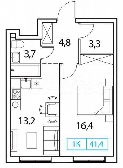 1-к. квартира, 41,4 м², 10/15 эт.