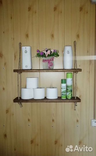 Полка деревянная на канатной веревке