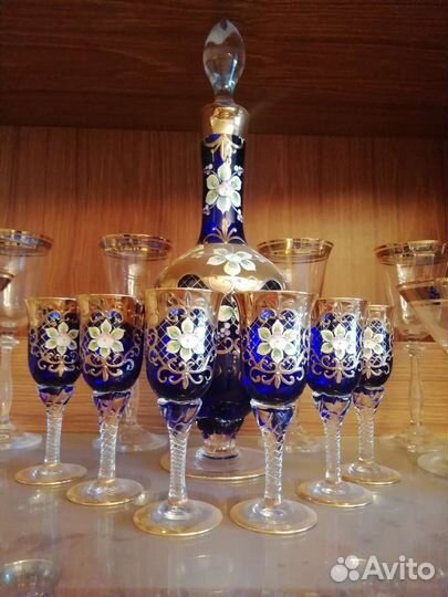 Набор богемия для ликера Лепка Смальта cobalt. Чех