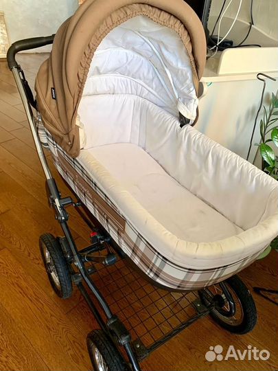 Коляска roan marita 3 в 1 бежевый рисунок клетка