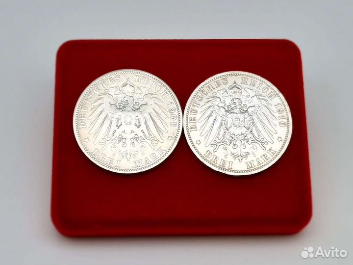 3 Марки 1908 года Вильгельм 2 Пруссия Серебро