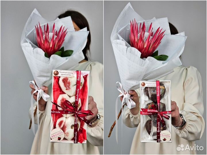 Букеты цветов и шоколадные подарки (пионы / розы)