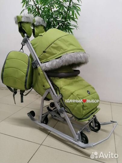 Новые санки-коляска Ника 7-5SK (оливка)