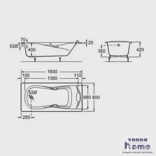 Ванна чугунная Kaiser Anatomic 160x80