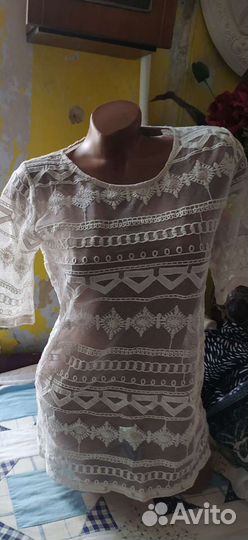 Блуза белая шитье на сетке Италия р. 48