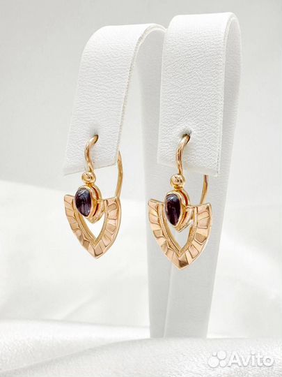 Золотые серьги СССР 583 алекс корундами 5.39 гр