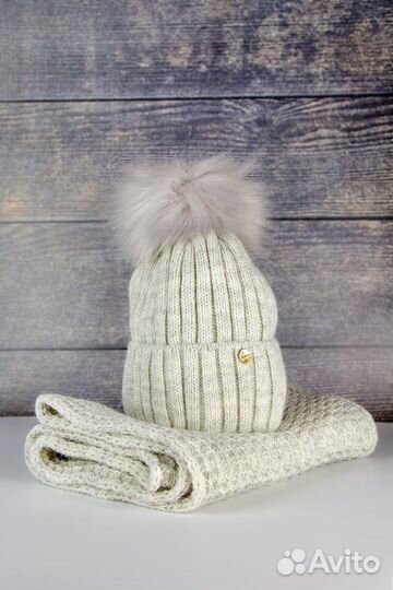 Комплект шапка и снуд женский зима шерсть новые