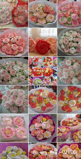 Букеты и коробки из зефирных цветов ручной работы