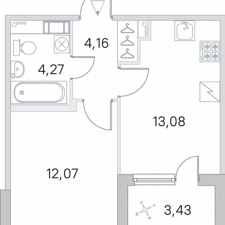 1-к. квартира, 35,3 м², 2/5 эт.