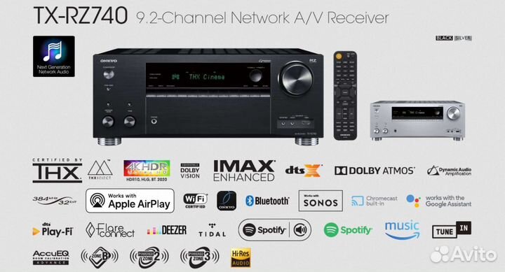 Ресивер onkyo TX-RZ740 (9х185Вт, 4K, HDR, Wi-Fi, B