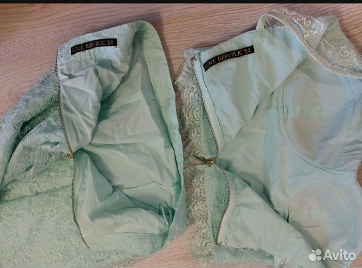 Бирюзовый ажурный комплект, мятный костюм 40 42