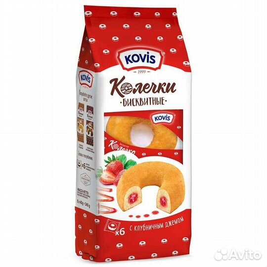 Бисквитные Колечки Kovis с Клубничным Джемом 240г