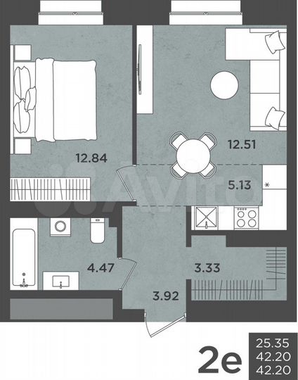 2-к. квартира, 42,2 м², 2/24 эт.