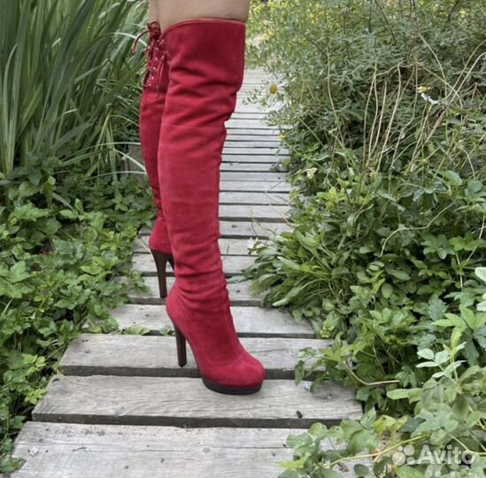 Сапоги красные замшевые 37,5/38