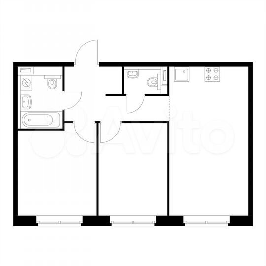 2-к. квартира, 54,6 м², 1/15 эт.