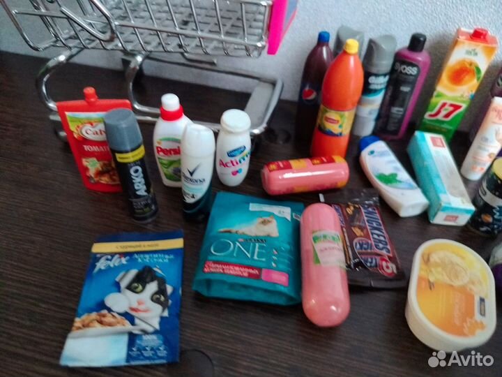 Набор миниатюр мини лента продукты и тележка