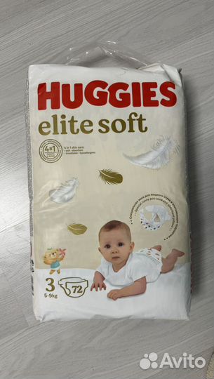 Подгузники huggies elite soft 3 (72 шт)