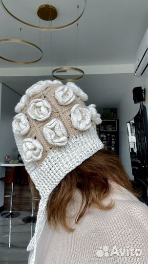 Вязаная шапка с розочками цветами y2k prada