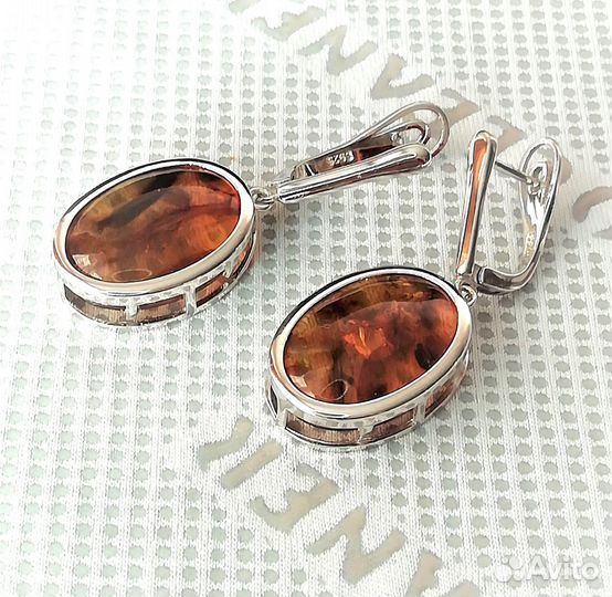 Серьги серебро янтарь С188