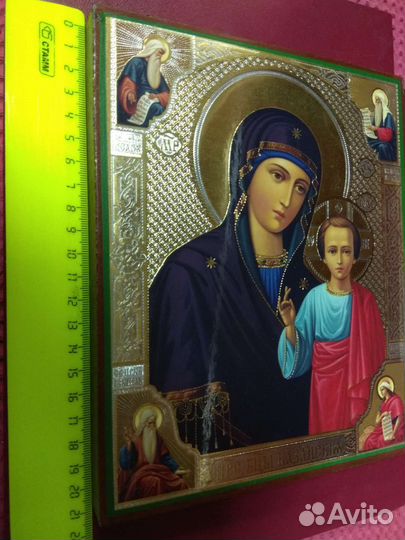 Икона Казанской божьей матери.Редкая Синий цвет