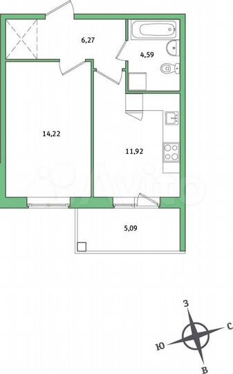 1-к. квартира, 39,6 м², 1/8 эт.