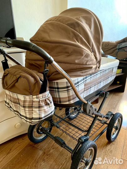 Коляска roan marita 3 в 1 бежевый рисунок клетка