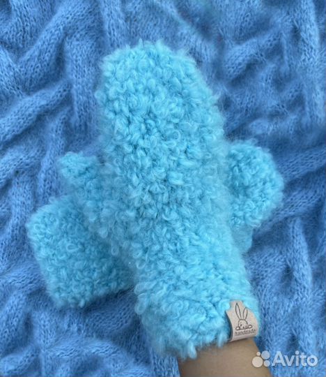 Варежки вязаные кудрявые барашки ручная работа