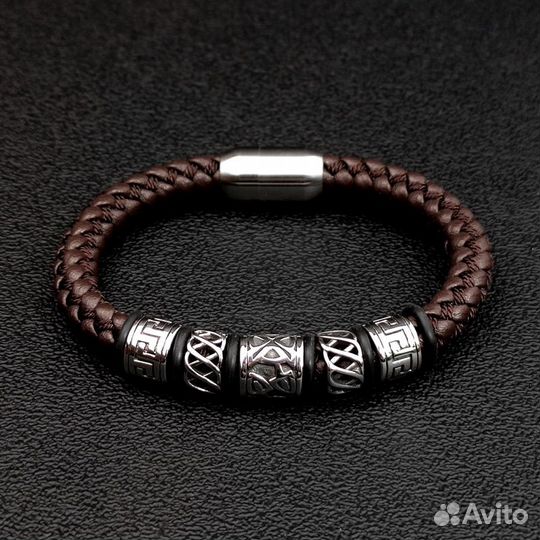 Мужской браслет кожаный на магните