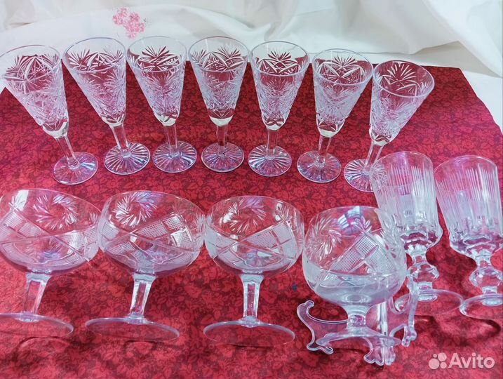 Хрусталь цветное стекло, фужеры, лафитники