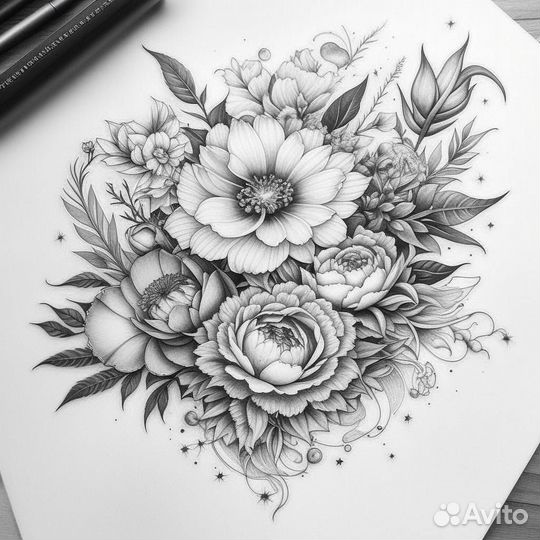 Татуировки цветы, коррекция тату