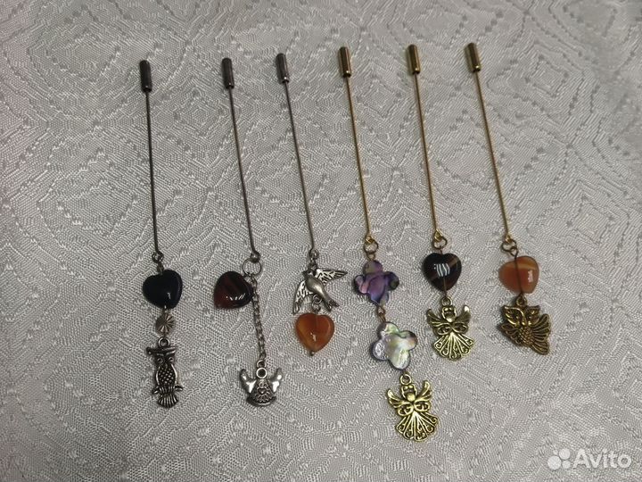 Броши женские с камнем тигровый глаз