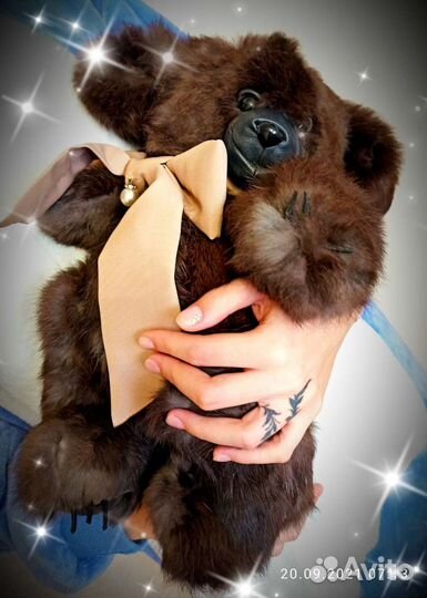 Мишка натуральный мех,кожа