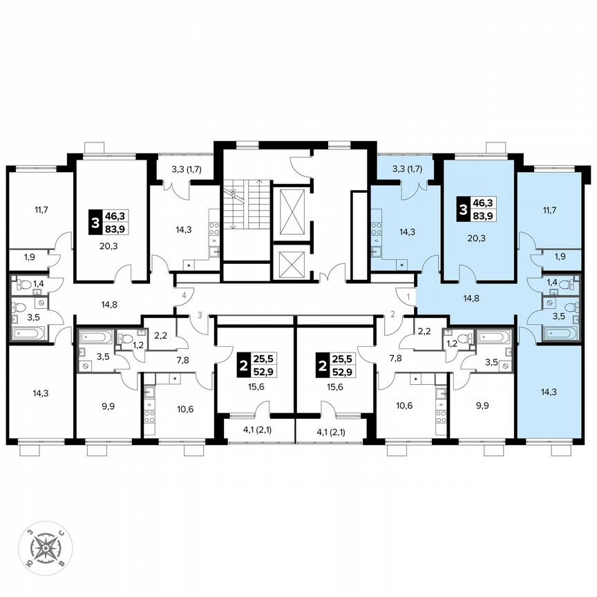 3-к. квартира, 83,9 м², 10/15 эт.